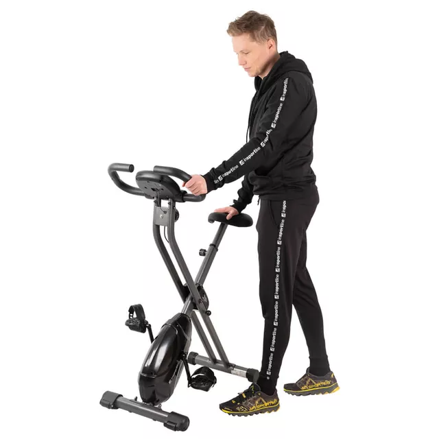 Rower treningowy składany inSPORTline Xbike ∙ magnetyczny system oporu ∙ pomiar tętna ∙ 8 poziomów obciążenia ∙ kółka transportowe ∙ cicha praca - Czerwono-szary