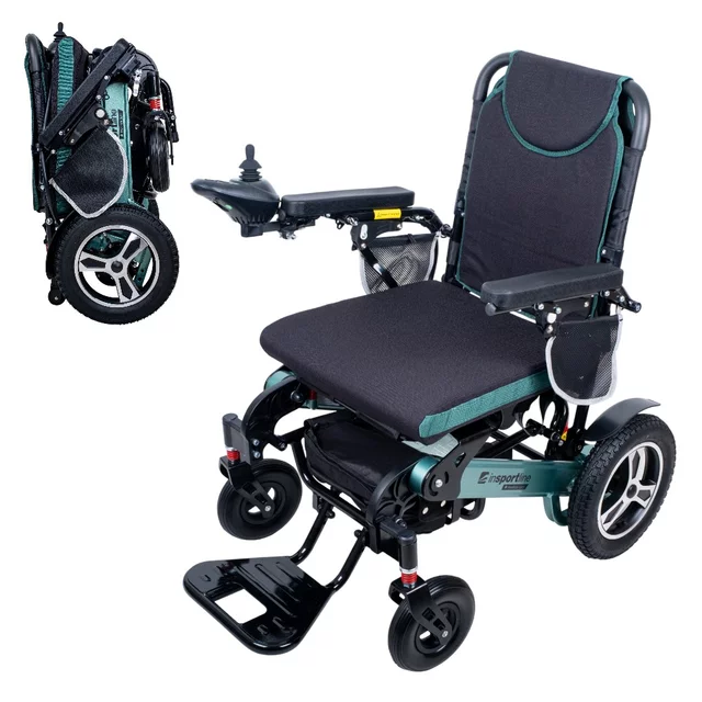 Elektryczny wózek inwalidzki inSPORTline Hawkie Basic II ∙ 500 W ∙ zasięg 24 km ∙ nośność 120 kg ∙ prędkość 6 km/h - Srebrny - Zielony