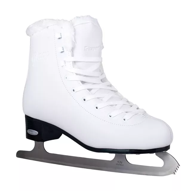 Damskie łyżwy figurowe z ciepłym futerkiem inSPORTline Glacy ∙ system Safety Ankle ∙ amortyzacja Comfort Fit ∙ stal TÜV