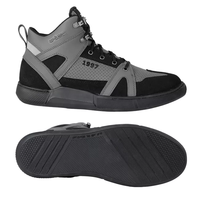 Buty motocyklowe męskie W-TEC Milwook ∙ skóra zamszowa ∙ membrana wodoodporna ∙ ochrona kostek ∙ oddychające - Szaro-czarny