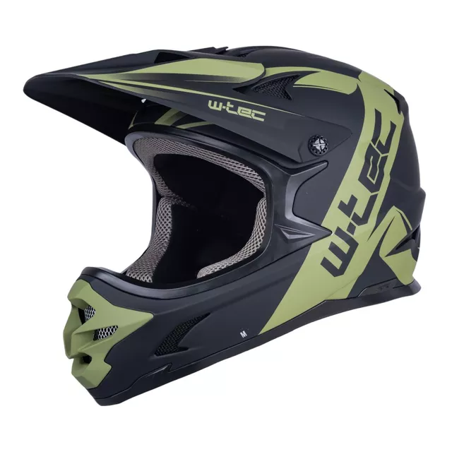 Kask downhillowy W-TEC Richpike ∙ full face ∙ 14 otworów wentylacyjnych ∙ regulowany daszek ∙ skorupa ABS ∙ lekki ∙ podwójne zapięcie - Moss Forest - Moss Forest