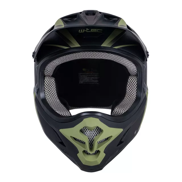 Kask downhillowy W-TEC Richpike ∙ full face ∙ 14 otworów wentylacyjnych ∙ regulowany daszek ∙ skorupa ABS ∙ lekki ∙ podwójne zapięcie - Moss Forest