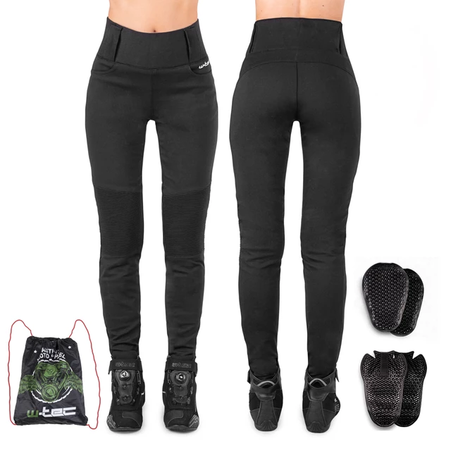 Damskie legginsy motocyklowe W-TEC Noposum z aramidem - Czarny - Czarny