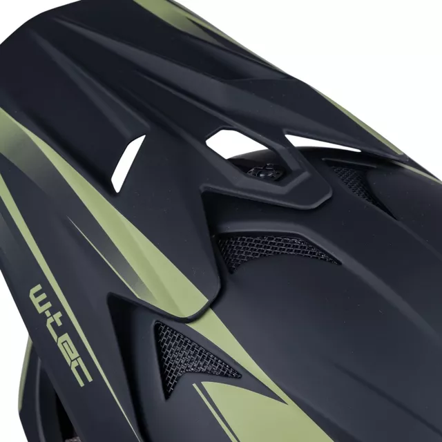 Kask downhillowy W-TEC Richpike ∙ full face ∙ 14 otworów wentylacyjnych ∙ regulowany daszek ∙ skorupa ABS ∙ lekki ∙ podwójne zapięcie - Moss Forest