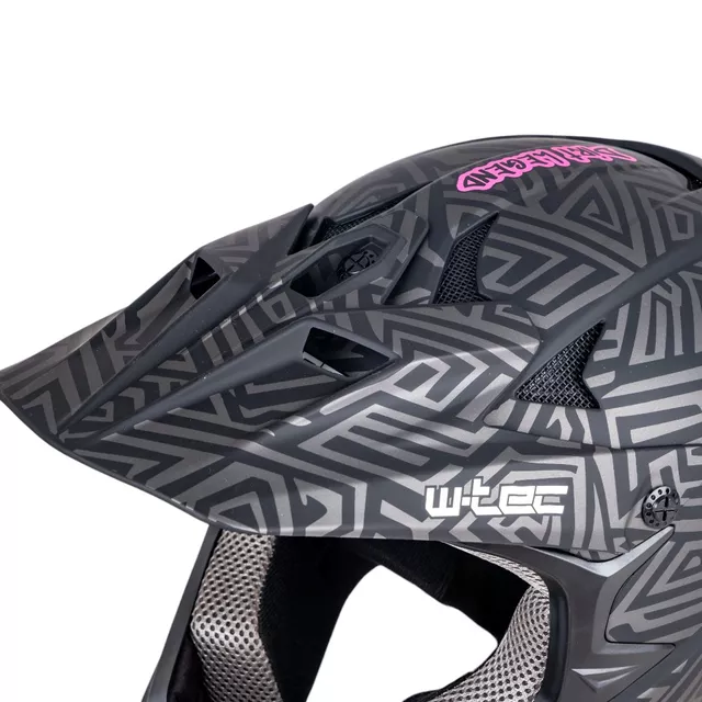 Kask downhillowy W-TEC Richpike ∙ full face ∙ 14 otworów wentylacyjnych ∙ regulowany daszek ∙ skorupa ABS ∙ lekki ∙ podwójne zapięcie - Moss Forest