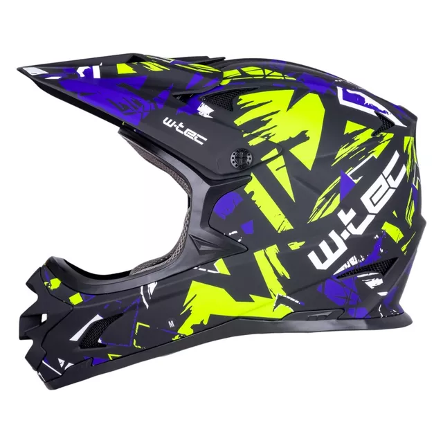 Kask downhillowy W-TEC Richpike ∙ full face ∙ 14 otworów wentylacyjnych ∙ regulowany daszek ∙ skorupa ABS ∙ lekki ∙ podwójne zapięcie - Moss Forest