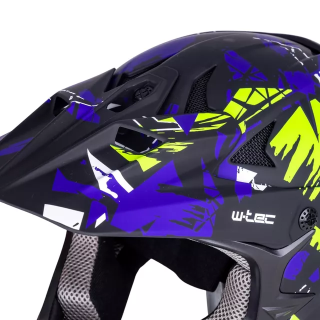 Kask downhillowy W-TEC Richpike ∙ full face ∙ 14 otworów wentylacyjnych ∙ regulowany daszek ∙ skorupa ABS ∙ lekki ∙ podwójne zapięcie - Moss Forest