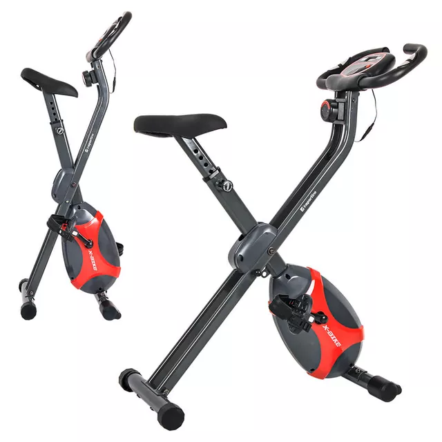 Rower treningowy składany inSPORTline Xbike ∙ magnetyczny system oporu ∙ pomiar tętna ∙ 8 poziomów obciążenia ∙ kółka transportowe ∙ cicha praca - Czerwono-szary - Czerwono-szary