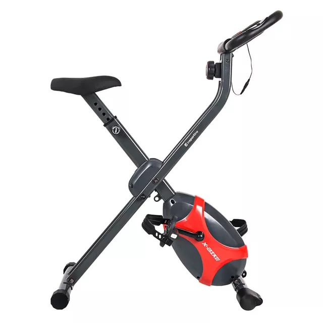 Rower treningowy składany inSPORTline Xbike ∙ magnetyczny system oporu ∙ pomiar tętna ∙ 8 poziomów obciążenia ∙ kółka transportowe ∙ cicha praca - Czerwono-szary