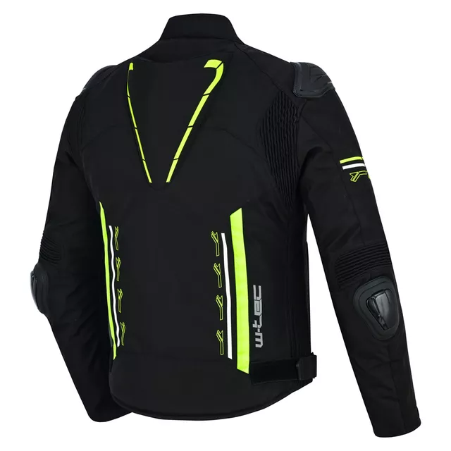 Męska kurtka motocyklowa W-TEC Tonkawo ∙ wypinana podpinka ∙ ochraniacze CE ∙ slidery karbonowe ∙ garb aerodynamiczny ∙ wodoodporna - Czarny-fluo