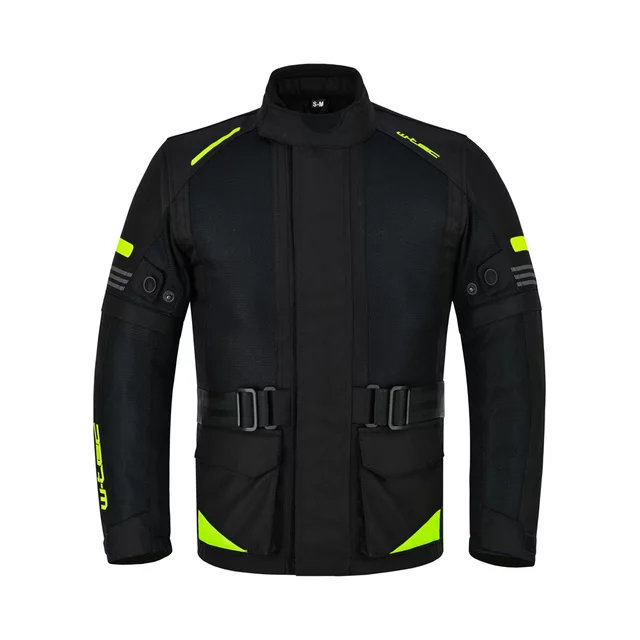Dziecięca kurtka motocyklowa W-TEC Pinapoco ∙ wyjmowane ochraniacze ∙ regulacja rozmiaru ∙ wiatro-wodoodporna ∙ wentylacja - Czarny-fluo