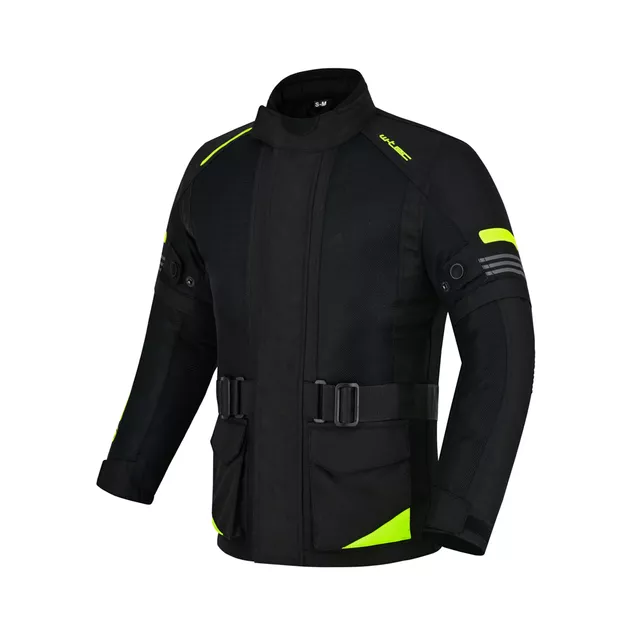 Dziecięca kurtka motocyklowa W-TEC Pinapoco ∙ wyjmowane ochraniacze ∙ regulacja rozmiaru ∙ wiatro-wodoodporna ∙ wentylacja - Czarny-fluo