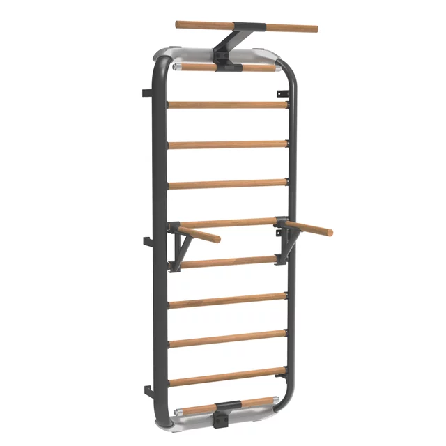 Wielofunkcyjna drabinka gimnastyczna inSPORTline Wootkit 220×86 cm ∙ 8 szczebli ∙ nośność 150 kg ∙ stal/drewno bukowe ∙ drążek ∙ akcesoria - Czarny