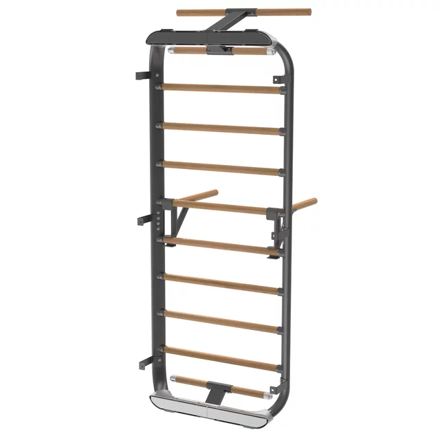 Wielofunkcyjna drabinka gimnastyczna inSPORTline Wootkit 220×86 cm ∙ 8 szczebli ∙ nośność 150 kg ∙ stal/drewno bukowe ∙ drążek ∙ akcesoria - Czarny