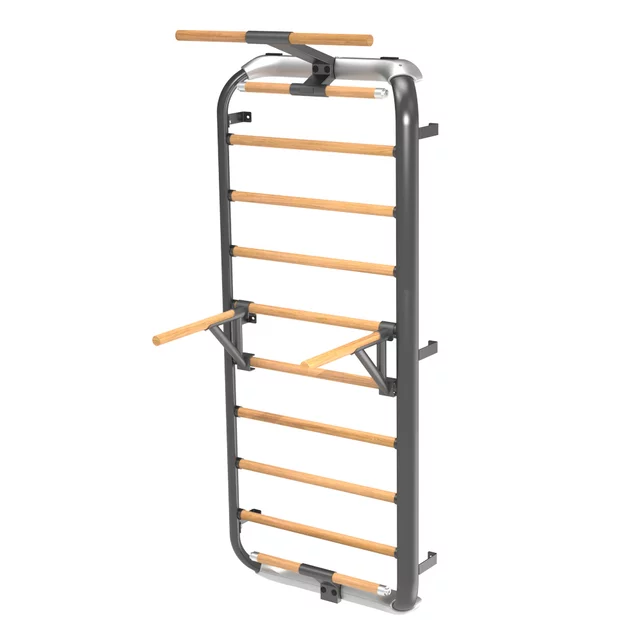 Wielofunkcyjna drabinka gimnastyczna inSPORTline Wootkit 220×86 cm ∙ 8 szczebli ∙ nośność 150 kg ∙ stal/drewno bukowe ∙ drążek ∙ akcesoria - Czarny