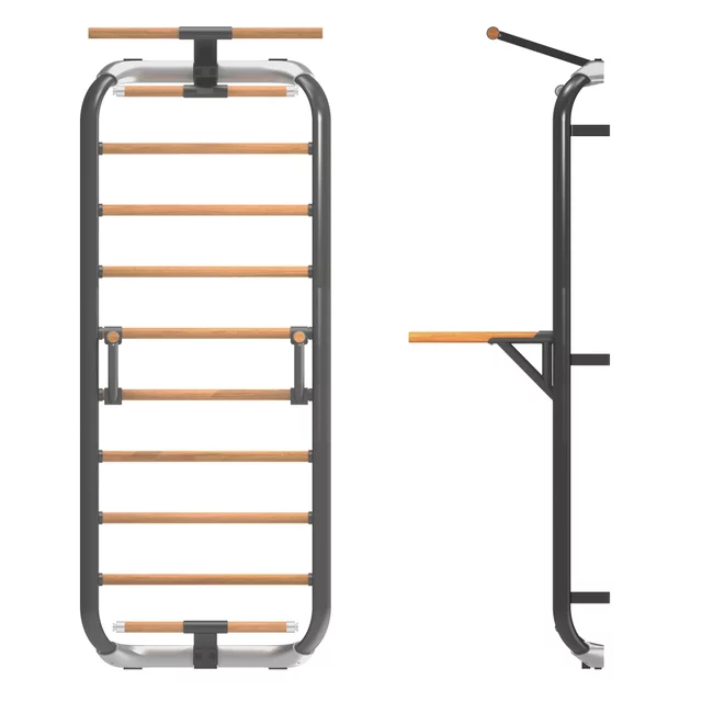 Wielofunkcyjna drabinka gimnastyczna inSPORTline Wootkit 220×86 cm ∙ 8 szczebli ∙ nośność 150 kg ∙ stal/drewno bukowe ∙ drążek ∙ akcesoria - Czarny