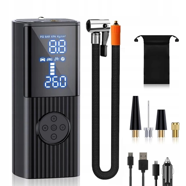 Pompka elektryczna akumulatorowa z powerbankiem 2w1 inSPORTline Dukefira ∙ kompresor ∙ max 150 PSI  ∙ światło LED ∙ 4 tryby ∙ 6000 mAh