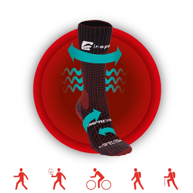 Skarpety kompresyjne inSPORTline Compagio AG+ ∙ unisex ∙ antybakteryjne ∙ Siltex AG+ ∙ odprowadzanie potu ∙ elastyczne - Czarny