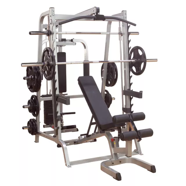 Atlas / maszyna wielofunkcyjna Body-Solid Deluxe GS348QP4 ∙ 95 kg stos ∙ Smith + wyciągi + ławka ∙ konstrukcja stalowa