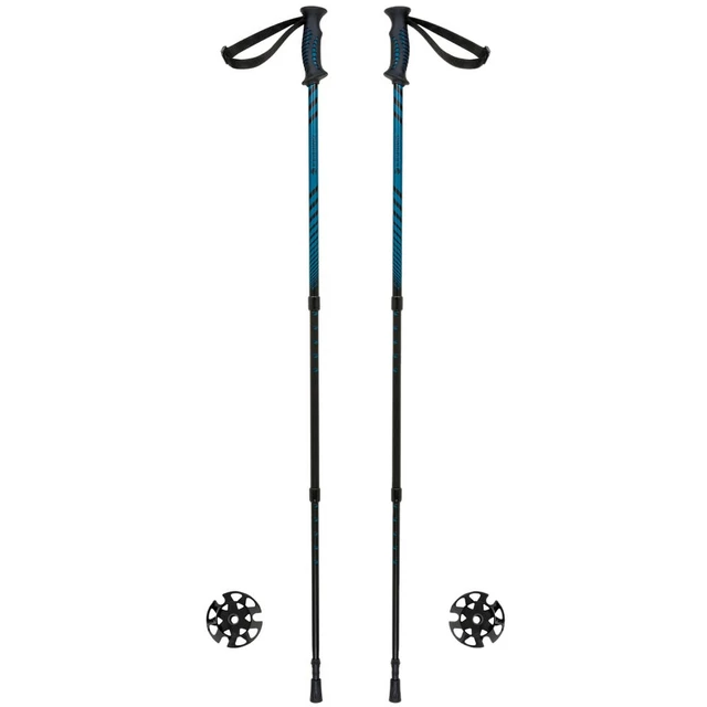 Kijki trekkingowe Ferrino GTA ∙ lekkie aluminiowe ∙ teleskopowe 60-135 cm ∙ 620 g (para) ∙ system blokady śrubowej ∙ talerzyki śnieżne - Czerwony - Niebieski