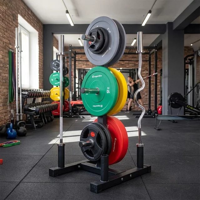 Stojak na obciążenia olimpijskie 50 mm inSPORTline Opello ∙ 2 wieszaki na gryfy ∙ 6 trzpieni na talerze ∙ nośność aż 300 kg