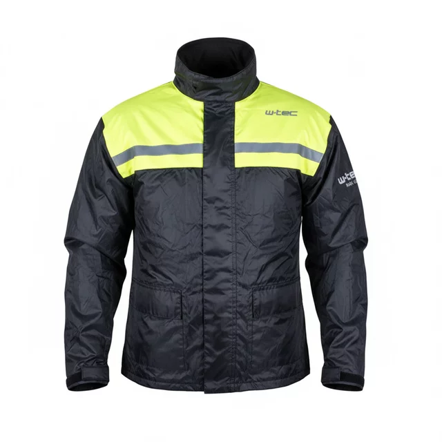 Płaszcz przeciwdeszczowy motocyklowy W-TEC Nowet ∙ lekki ∙ elementy odblaskowe ∙ regulowane mankiety ∙ siateczkowa podszewka ∙ chowany kaptur - Czarny-fluo