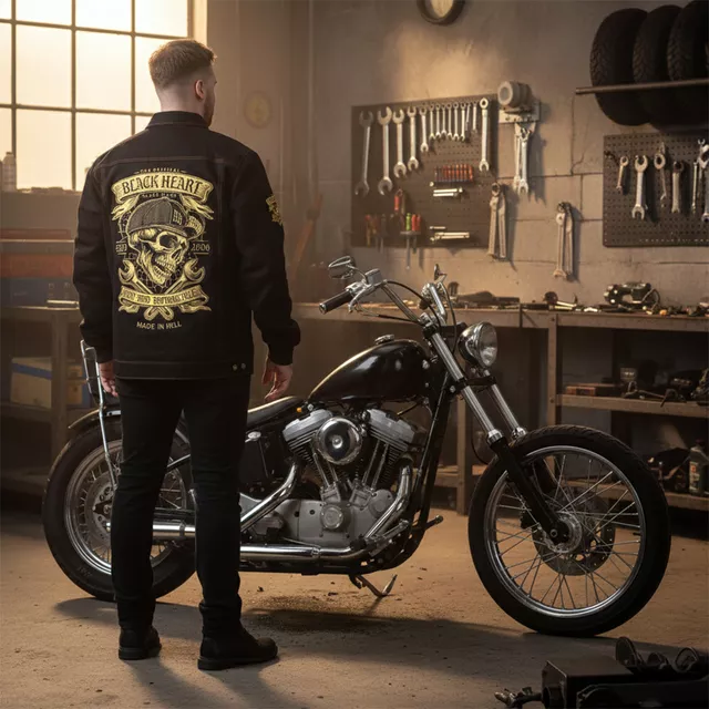 Kurtka motocyklowa W-TEC Black Heart Reeftor ∙ jeansowa ∙ kieszenie na ochraniacze pleców ∙ odpinany kaptur ∙ podszewka ∙ dresowe rękawy - Czarny