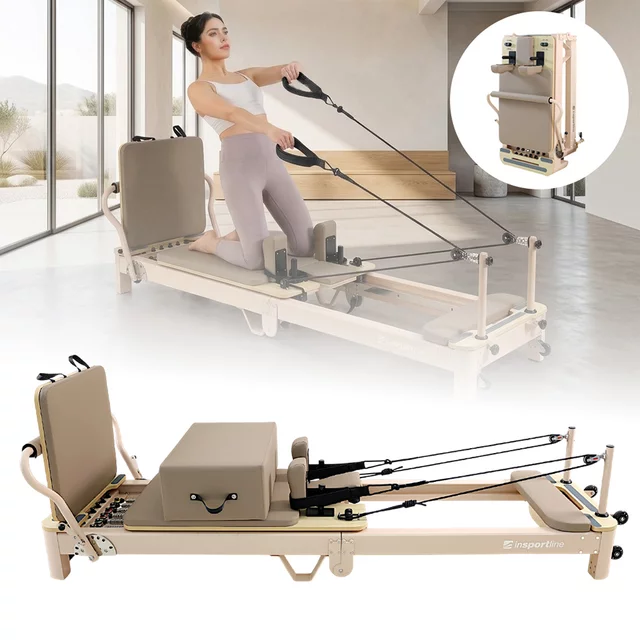 Reformer do pilatesu inSPORTline Comfolder EVO ∙ składany ∙ nośność 150 kg ∙ rama aluminiowa ∙ box w zestawie - Antracyt - Beżowy