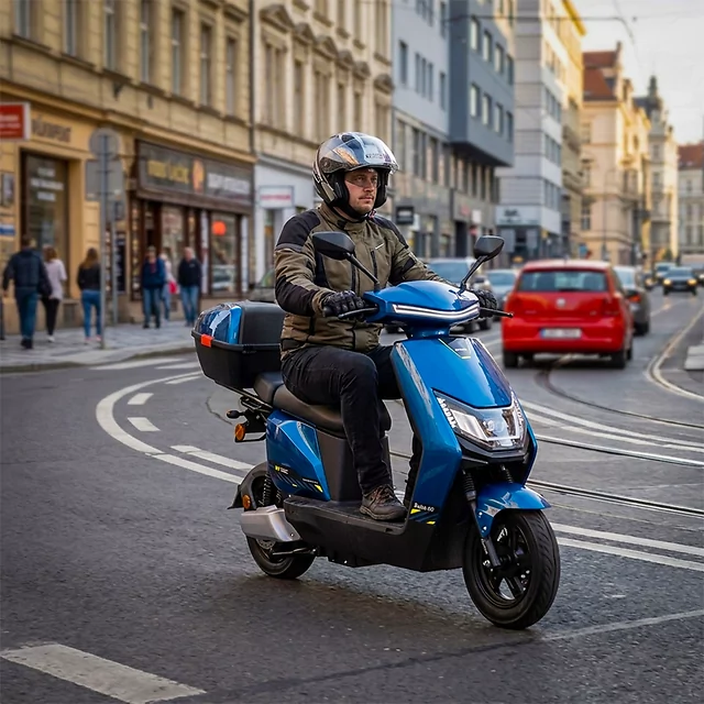 Skuter elektryczny W-TEC Raike II 10" ∙ hamulce tarczowe hydrauliczne ∙ zasięg 65 km ∙ nośność 115 kg ∙ zamykany bagażnik - Niebieski-czarny