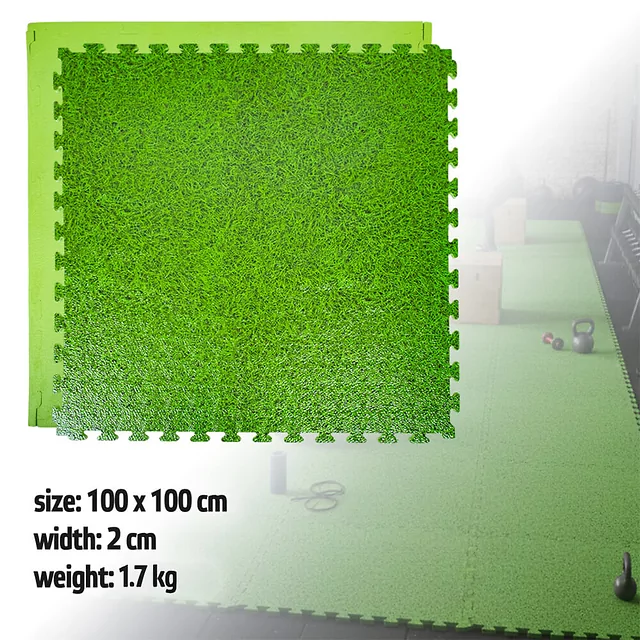 Mata tatami puzzle inSPORTline ZemalPro 100x100 cm ∙ grubość 2 cm ∙ amortyzacja wstrząsów ∙ system łączenia puzzle ∙ ochrona podłogi - motyw trawnika