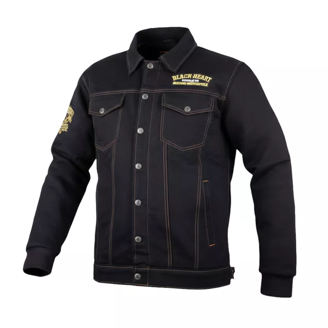Kurtka motocyklowa W-TEC Black Heart Reeftor ∙ jeansowa ∙ kieszenie na ochraniacze pleców ∙ odpinany kaptur ∙ podszewka ∙ dresowe rękawy - Czarny
