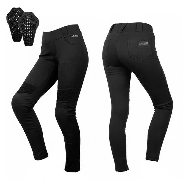 Legginsy motocyklowe damskie W-TEC Lukrecia Evo ∙ wzmocnienie aramidowe ∙ wyjmowane protektory kolan ∙ 4 praktyczne kieszenie ∙ elastyczny materiał - Czarny