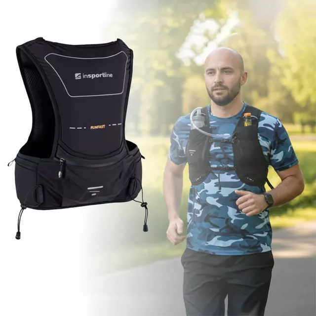 Kamizelka biegowa inSPORTline Runfast L-XXL ∙ lekka konstrukcja ∙ multi kieszenie ∙ bukłak do 3 l ∙ regulowane paski ∙ elementy odblaskowe