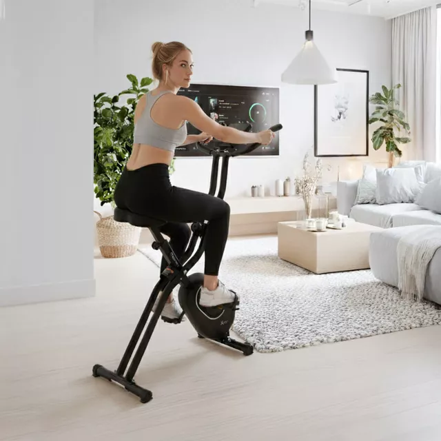 Rower treningowy składany inSPORTline Xbike Lite ∙ 16 poziomów obciążenia ∙ cicha praca ∙ kółka transportowe ∙ czujniki tętna