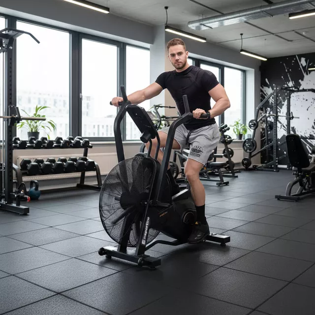 Profesjonalny rower treningowy powietrzny inSPORTline Airbike® Max ∙ nośność 160 kg ∙ regulowane siodełko ∙ 7 programów ∙ wyświetlacz LCD ∙ uchwyt na tablet - Czarny