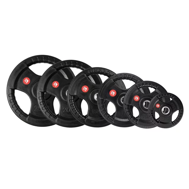Talerze obciążenia gumowane na gryf inSPORTline Graton 2,5-25 kg 30 mm ∙ uchwyty boczne ∙ żeliwny rdzeń ∙ tłumienie uderzeń