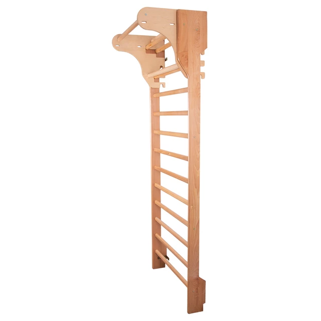 Drabinka gimnastyczna inSPORTline Dremar 250×90 cm ∙ 14 szczebli ∙ nośność 130 kg ∙ drewno bukowe ∙ drążek ∙ poręcze