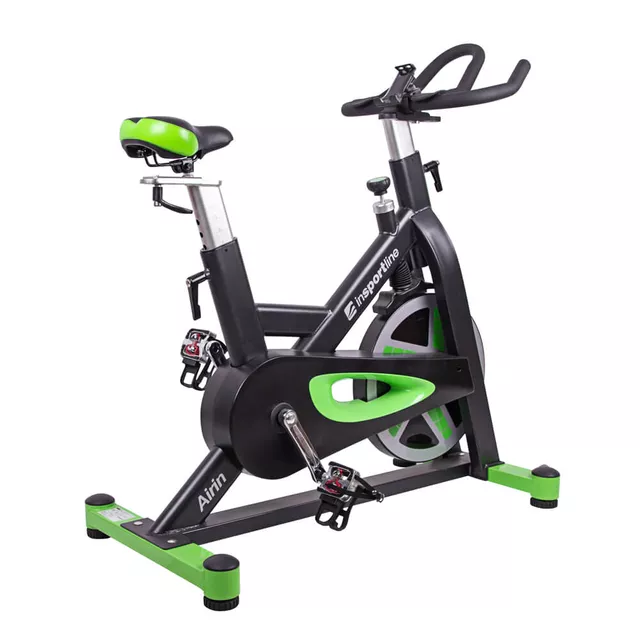 Profesjonalny rower spinningowy inSPORTline Airin ∙ magnetyczny ∙ 20 kg koło ∙ cichy napęd pasowy ∙ płynna regulacja obciążenia ∙ uchwyt na tablet - Czarno-srebrny - Czarno-zielony