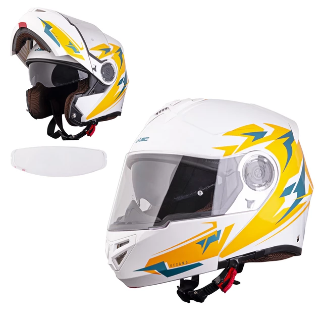 Kask motocyklowy szczękowy z blendą W-TEC Vexamo PI Graphic z Pinlockiem - Black Graphic - Biała Grafika