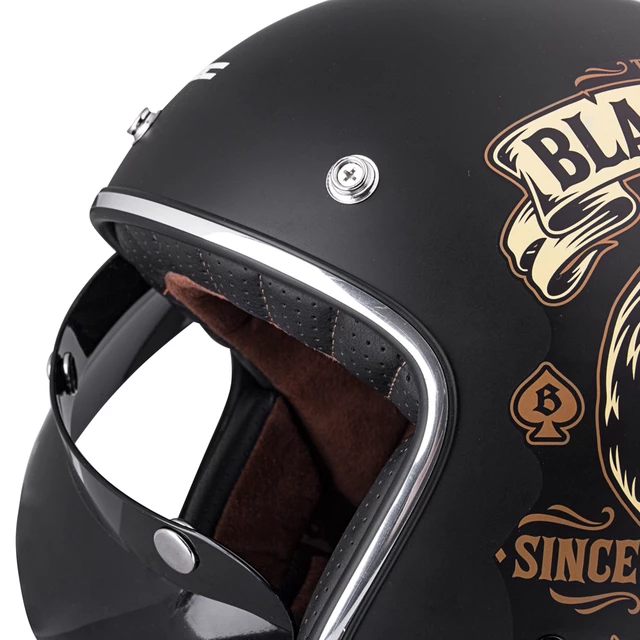 Kask motocyklowy otwarty chopper W-TEC Black Heart Kustom - Skull Horn, matowy czarny