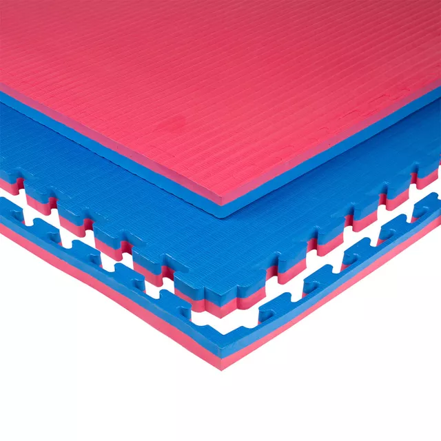 Mata puzzle fitness tatami na podłogę ochronna inSPORTline Malmeida 100x100x4 cm - szaro-czarny, wzór słomkowy - czerwono-niebieski, wzór słomkowy