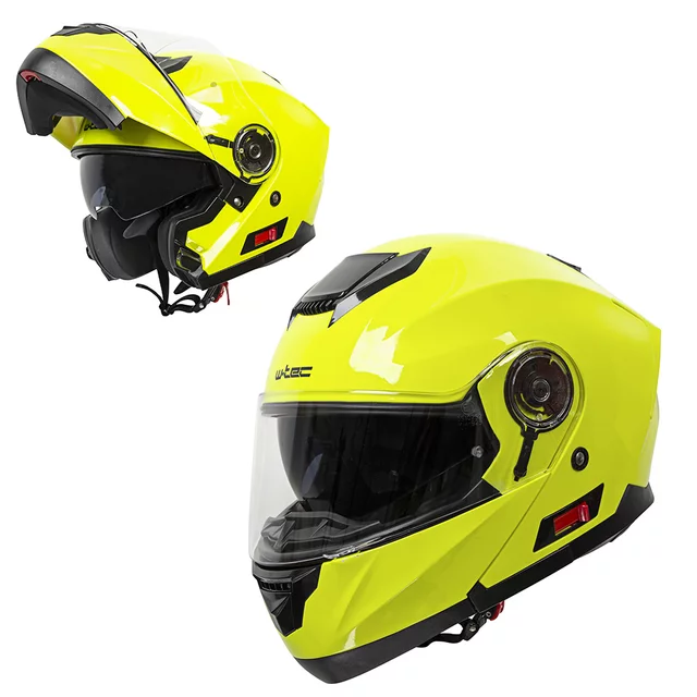 Kask motocyklowy z otwieraną szczęką + blenda W-TEC Cullo - czarny mat - Fluo żółty