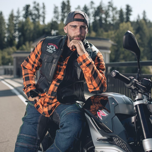 Skórzana kamizelka motocyklowa W-TEC Black Heart Rumbler - Czarny