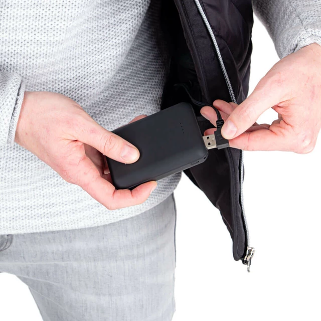 Ogrzewana kamizelka bezrękawnik męski inSPORTline Warmhim ∙ grzanie włóknem węglowym ∙ strefy brzuch/plecy/kręgosłup ∙ powerbank USB