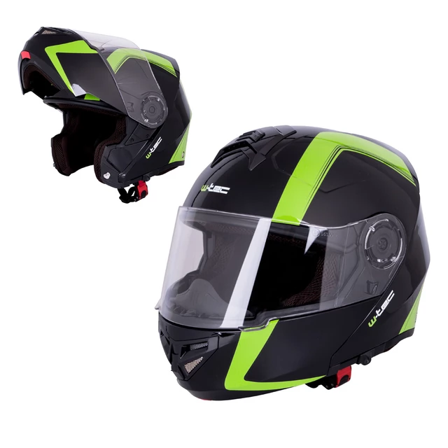 Kask motocyklowy szczękowy W-TEC Vexamo z blendą - Biały - Czarno-zielony