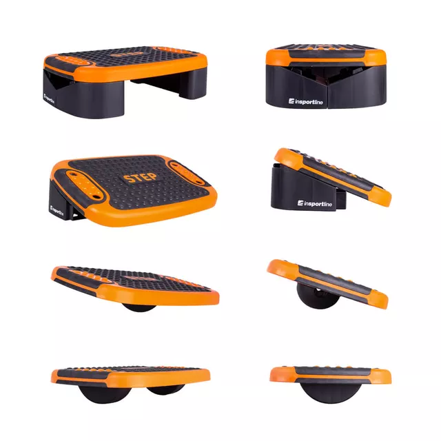 Wielofunkcyjny step do aerobiku inSPORTline Multifun ∙ z platformą balansu ∙ 3,6 kg ∙ antypoślizgowy ∙ stabilne nóżki ∙ nośność 200 kg - Czarny/pomarańczowy