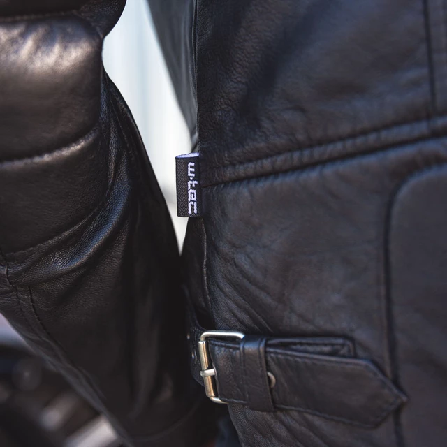 Męska skórzana kurtka motocyklowa W-TEC Hellsto - czarny z beżowo-pomarańczowym paskiem