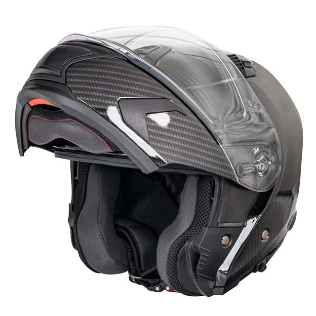 Kask motocyklowy full-carbon W-TEC Tensiler ∙ lekki ∙ skorupa karbon + włókno szklane ∙ wysuwana osłona słoneczna - połysk węgla