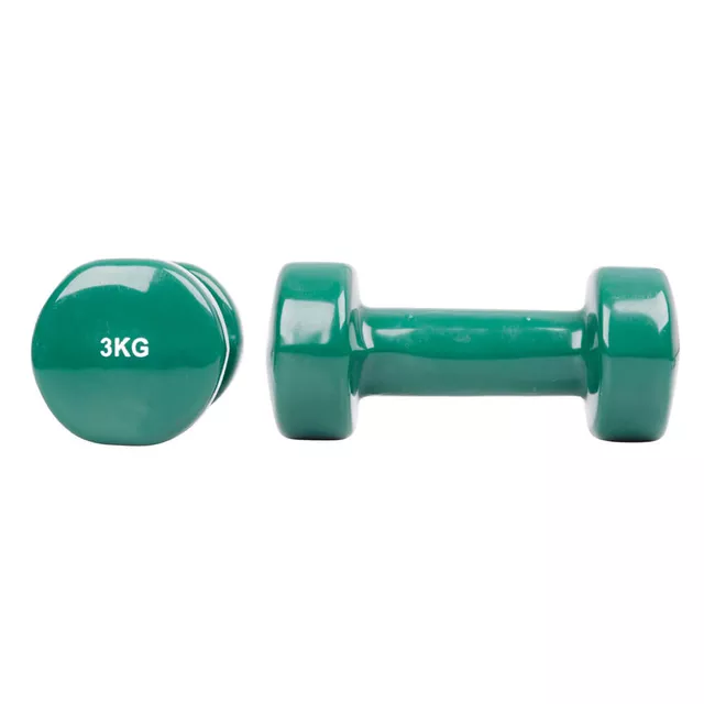 Hantle fitness winylowe inSPORTline Smoothbell 2 x 3 kg ∙ zestaw 2 szt. ∙ kształt sześciokątny ∙ uchwyt 10 cm ∙ winyl ciemnozielony