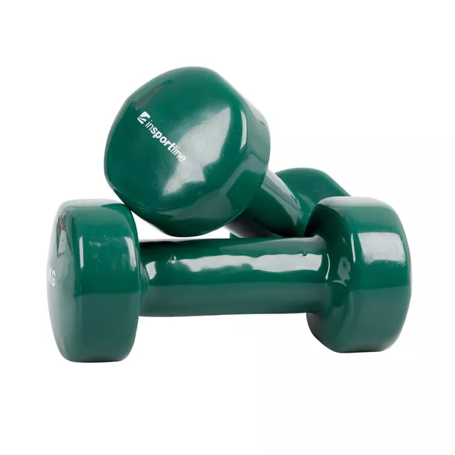 Hantle fitness winylowe inSPORTline Smoothbell 2 x 3 kg ∙ zestaw 2 szt. ∙ kształt sześciokątny ∙ uchwyt 10 cm ∙ winyl ciemnozielony